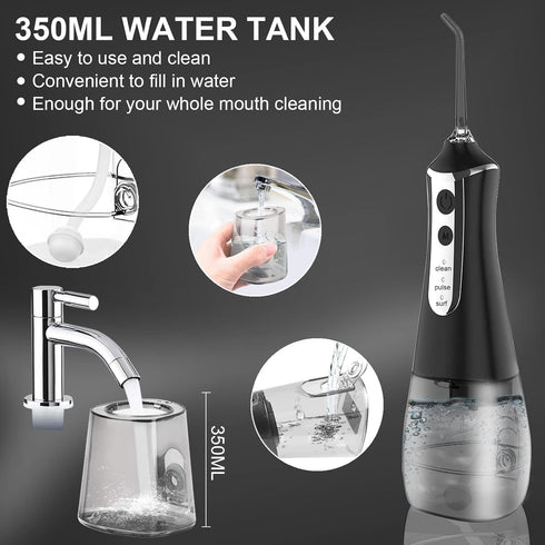 Water Dental Flosser Cordless for Teeth Cleaning Water Pick - Dental Oral Irrigator Braces Care Portable Rechargeable IPX7 Waterproof Powerful Bat...