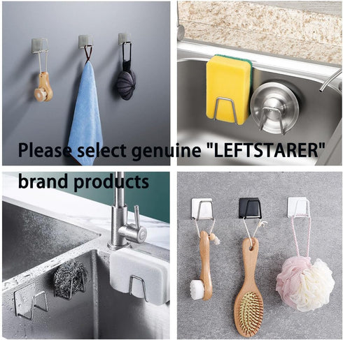 LEFTSTARER 4 Pack Sink Sponge Holder for Kitchen Sink Premium SUS304 Stainless Steel Rustproof Waterproof Quick Drying Small Strong Adhesive Spong...