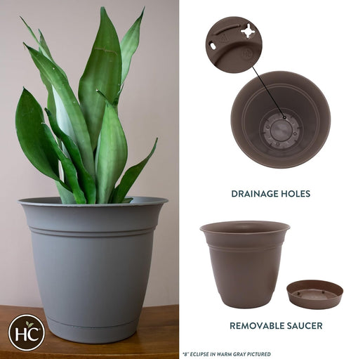 The HC Companies 8 Inch Eclipse Round Planter with Saucer - Indoor Outdoor Plant Pot for Flowers, Vegetables, and Herbs, Cappuccino...