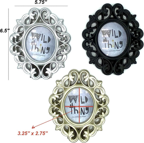 Azi 3 Small Vintage Style Baroque Ornate Oval Picture Frame 6.5” x 5.75” Picture Frames Fit Picture 3.25 by 2.75 in Gold, Black & Silver for Wall ...