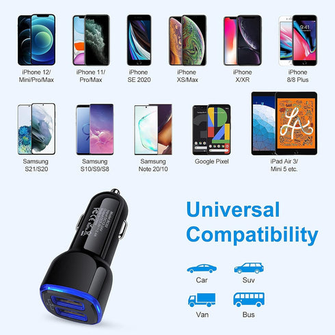 USB Car Charger,5Pack 2.4A Dual Port USB Cigarette Lighter Car Phone Charger Plug Car Adapter for iPhone 15 14 13 12 SE 11 Pro Max, Samsung Galaxy...