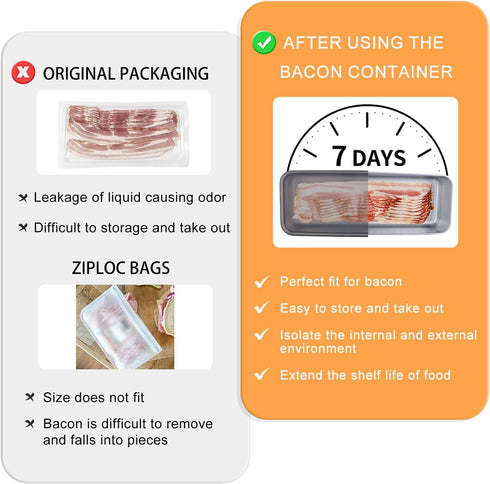 Bacon Container for Refrigerator, Bacon holder for refrigerator,Bacon Storage Container 304 Stainless Steel Sealed Food Storage Container with Cle...