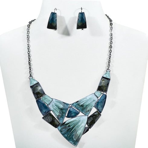 Irregular Enamel Triangle Shape Collar Bib Statement Necklace Earrings Set Women Bridal Jewelry...
