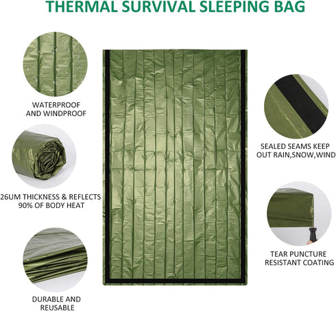 Zmoon Emergency Sleeping Bag 2 Pack Lightweight Survival Sleeping Bags Thermal Bivy Sack Portable Emergency Blanket for Camping, Hiking, Outdoor, ...