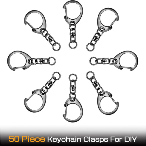 Keychain Ring Clip, 50Pcs Swivel D Ring Clasp Key Chain Lobster Snap Chain Hooks Jump Rings Kit DIY Crafts Gifts Jewelry Making Accessories - Meta...