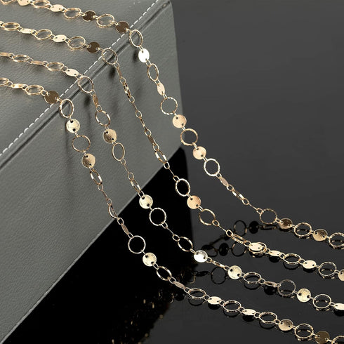 YOUBEIYEE 16 Feet/5M KC Gold Plated Jewelry Chains Cable Circle Link Chain with Sequins Women Necklace Chains Bulk for Jewelry Making with Lobster...
