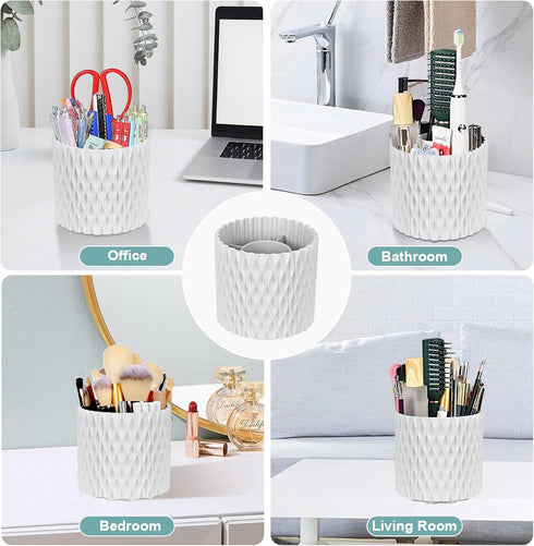 WAFJAMF Makeup Brush Holder 360 Rotating Cosmetics Holders Storage Cup for Vanity Desktop Bathroom Countertop 5 Slot Makeup Brushes Container - Cl...
