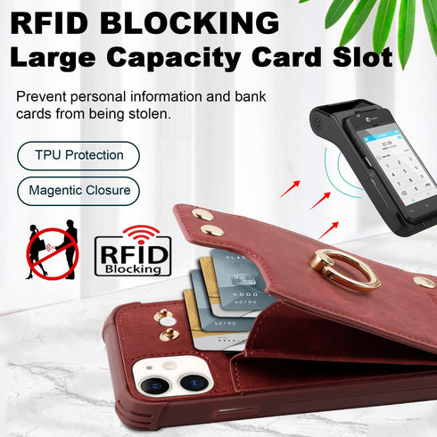 iPhone 11 Wallet Case with Credit Card Holder,Leather Shockproof Protective Phone Cover Supports 360°Rotation Ring Stand and RFID Blocking for App...