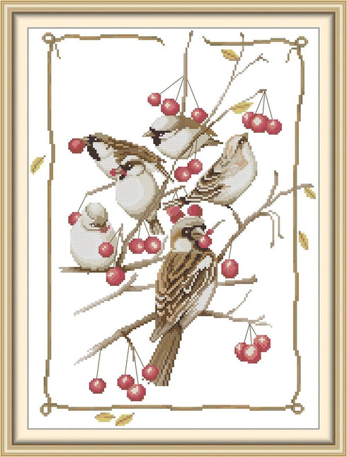 Aiorkeng Cross Stitch Kits Stamped Full Range of Embroidery Starter Kits for Beginners DIY 14CT 2 Strands -Printed Kits Sparrows 35×46 cm...