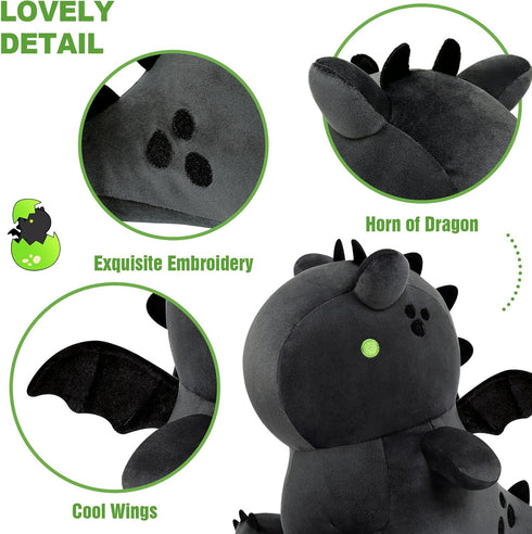 Ditucu Cute Dragon Plush Stuffed Animals Plushies Toys Super Soft Dolls Birthday Gifts for Kids Girls Boys Black 12 inch...