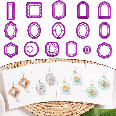 Guiqulai 16 Shapes Geometric Polymer Clay Earrings Cutters, Boho Frame Clay Cutters,Long Rectangle Clay Earrings Cutters,Window Organic Shape Clay...