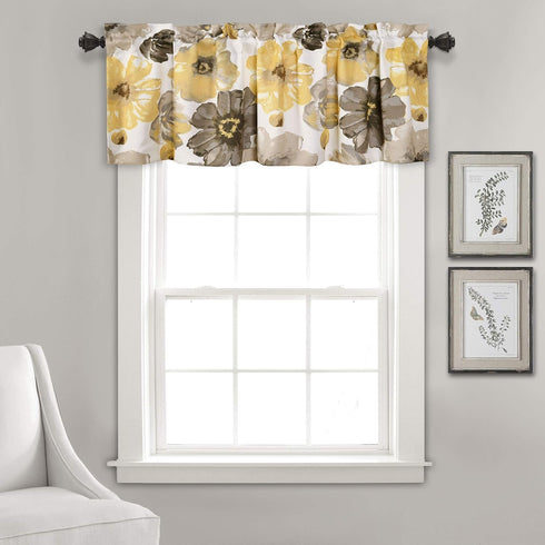 Lush Decor Leah Room Darkening Window Curtain Valance, 18 inch x 52 inch, Yellow/Gray...