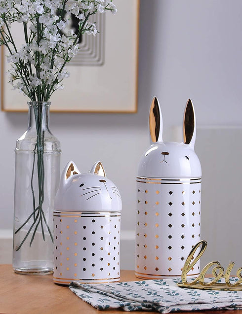 HAUCOZE Cat Cookie Jar Decorative Candy Jar with Lid Modern Arts Gifts Ceramic 8.1inch...