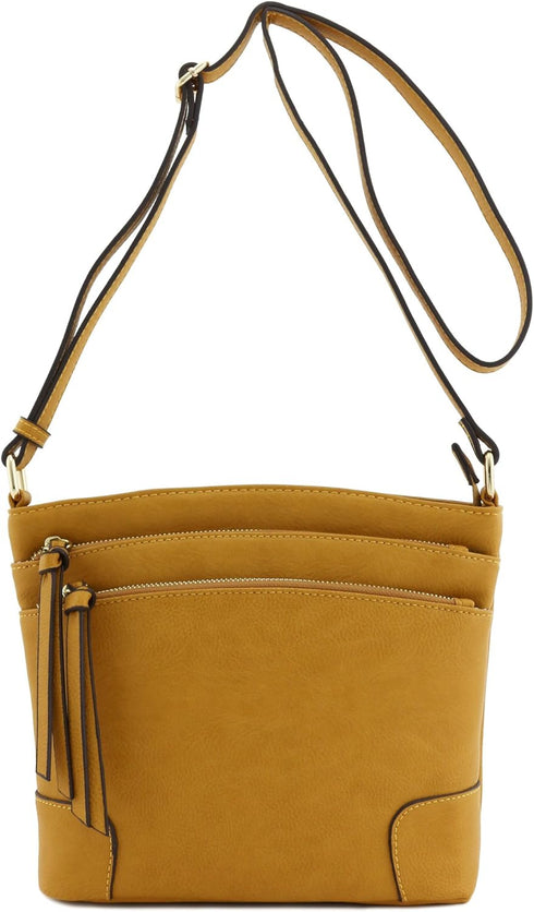 FashionPuzzle Triple Zipper Pocket Medium Crossbody Bag...