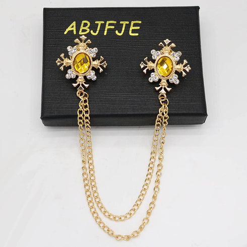 Elegant Cross With Hanging Chain Brooch Gold Silver Plated Oval Crystal Rhinestone Corsage Tassel Chain Suit Jacket Brooch Pin for Men Husband Gif...