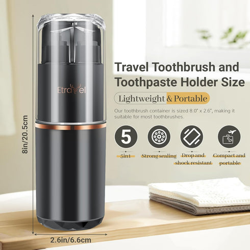 5 in 1 Travel Toothbrush Case with Cup Comb Mirror Shampoo Dispenser, Portable Toothpaste Toothbrush Holder Travel, Multifunctional Toothbrush Con...