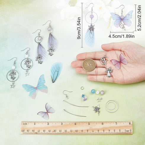 SUNNYCLUE 1 Box DIY 10 Pairs Butterfly Wing Charms Fairy Charm Earring Making Kits Organza Fabric Insect Butterflies Charms for Jewelry Making Kit...