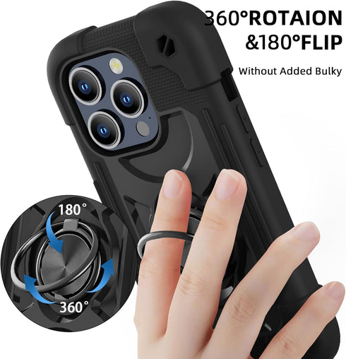 MARKILL Compatible with iPhone 15 Pro Max Case 6.7 Inch with Double Ring Stand, Heavy-Duty Military Grade Shockproof Phone Cover for iPhone 15 Pro...