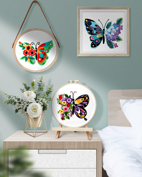 TINDTOP 3 Sets Embroidery Stitch Practice kit, Butterfly Flower Embroidery Kit for Beginners Include Cloth Hoops Threads for Craft Lover Hand Stit...