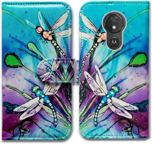 Case for Moto G7 Power/Moto G7 Supra, Cute Dragonfly Leather Flip Wallet Case Cover with Card Slot Holder Kickstand for Motorola Moto G7 Power Pho...