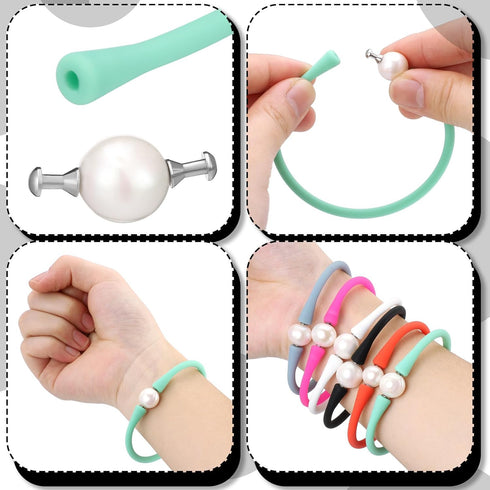 6 Pcs 9-11 mm Silicone Rubber Real Natural Freshwater Pearls Bracelets for Women Womens Charm Bangle Personalized Jewelry Silicone Bracelet Colore...