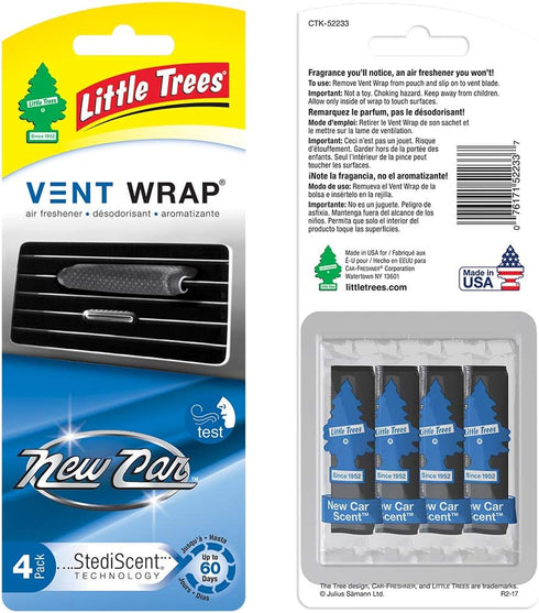Little Trees Car Air Freshener | Vent Wrap Provides Long-Lasting Scent, Invisibly Fresh! | New Car Scent, 16 count, (4) 4-Packs...