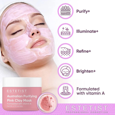 Purifying Pink Face Mask With Australian Pink Clay Blackhead Remover Quality Pore Cleanser Evens Skin Tone Acne Spot Treatment Natural Pore-Reduci...