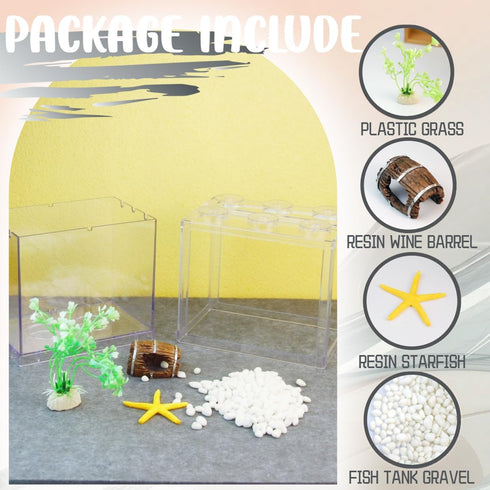 Small Betta Fish Tank, Stackable Mini Fish Tank Tiny Aquarium Tank Kit with Aquarium Gravel & Resin decorations, 0.6 Gallon Cube Desktop Fishbowl ...