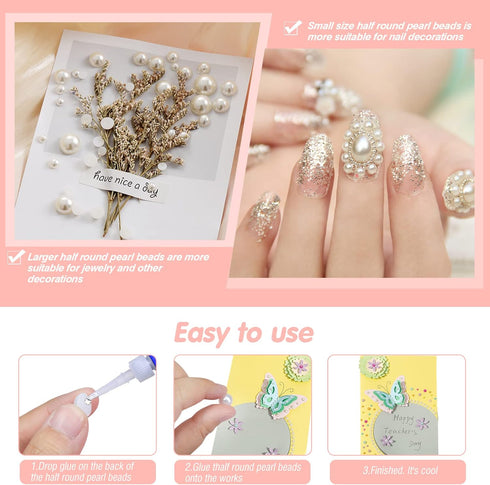 TOAOB 13000pcs White Flat Back Pearl Beads Half Round Imitation Pearls 2mm to 10mm Assorted Sizes Plastic Gem Pearls for Crafts Nails Phone Shoes ...