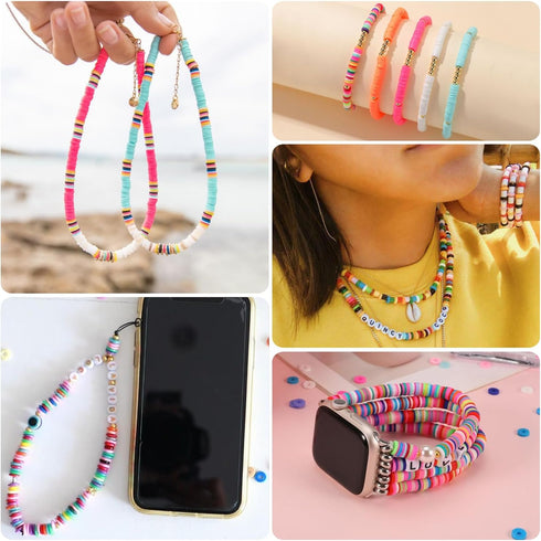 4000pcs White Clay Beads Bracelet Making Kit, 6mm Flat Round Polymer Clay Beads Spacer Heishi Beads for Jewelry Making Earring Necklace...