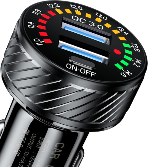 BARCOVAN Car Charger, Dual QC3.0 Port USB Car Charger Adapter, 36W 3A Fast Charge Car Phone Charger with Colorful Voltmeter & ON/Off Switch...