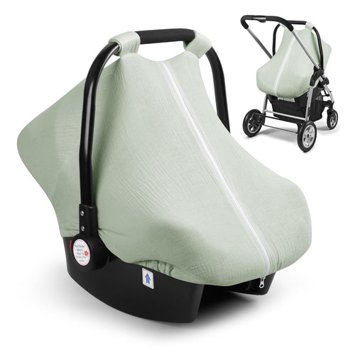 Elstey Muslin Baby Car Seat Cover, Breathable Carseat Canopy with Fully Zipper Opening, Universal Fit Infant Stroller Carrier Covers for Boys and ...