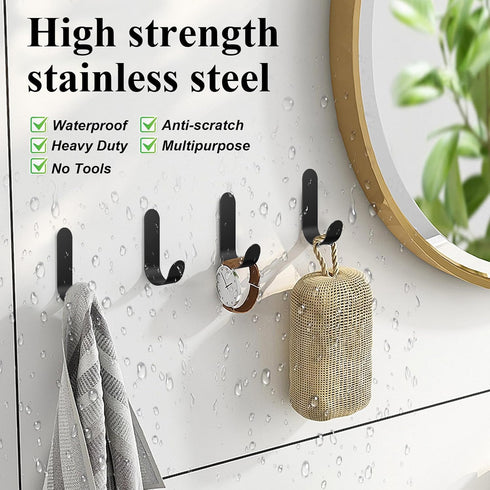 Adhesive Towel Hooks, 20 PCS Stainless Steel Self Adhesive Wall Hooks, Black Heavy Duty Shower Hook, Waterproof Oilproof Rustproof for Bathroom, K...