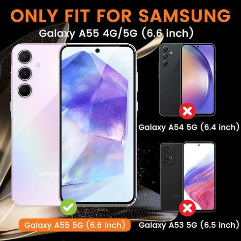 4+4 Pack Samsung Galaxy A55 5G Screen Protector, 4 Pack Tempered Glass Screen Protector with 4 Pack Camera Lens Protector, 9H Hardness Anti-Finger...