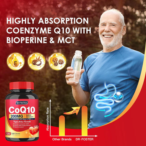 CoQ10 200mg with PQQ & Shilajit - High Absorption with Bioperine Coenzyme Q10 Supplements - Powerful Antioxidant for Heart & Brain Health and Ener...