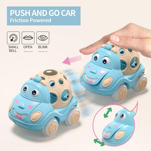 Pink Toy Car for Baby Girl Gifts, Push Toys Wind Up Cars for Toddler Girls, Rattle Cars for Babies, Pink Trucks for Toddlers 1-3 Infant Girls, Sof...