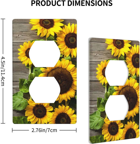 Farmhouse Sunflower Outlet Covers Wall Plate Rustic Wood Pattern Decorative Switch Plates 1 Gang Single Duplex Receptacle Cover for Electrical Out...