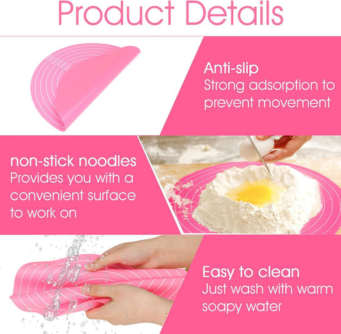Silicone Baking Mat, Cake Mat Round Silicone Baking Mat Small Silicone Kneading Mat Pastry Baking Mat Round Silicone Mat with Size Measurement Spe...