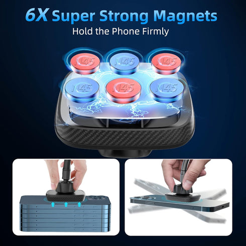 APPS2Car Magnetic Car Phone Holder Mount with 6 Strong Magnets, Windshield Dashboard Magnetic Suction Cup Phone Holder for Car, fit Most Smartphon...