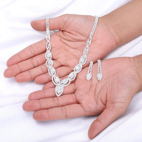 Yolev Bridal Wedding Jewelry Sets Bride Rhinestone Necklace Earrings Set Prom Jewelry Set Party Jewelry Set for Women...