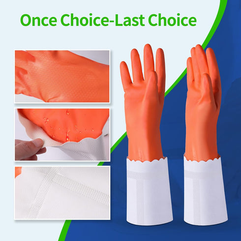 BOOMJOY PVC Cleaning Gloves with Lining, Long Cuff Dripguard Dishwashing Gloves Heavy Duty, Reusable Large Gloves for Kitchen, Bathroom, Gardening...
