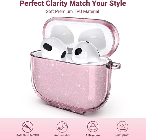 ULAK Compatible with AirPods 3 Case for Women Girls, Transparent Shockproof Soft TPU Protective Cover with Keychain for AirPods 3rd Generation 202...