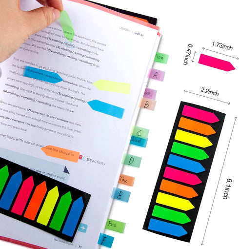 Fluorescent Translucent Sticky Note Flags, 2400 Pcs Total, Pack of 10 Color Tabs, Arrow Sticky Notes, Page Flag Markers, Arrow Index Tabs...