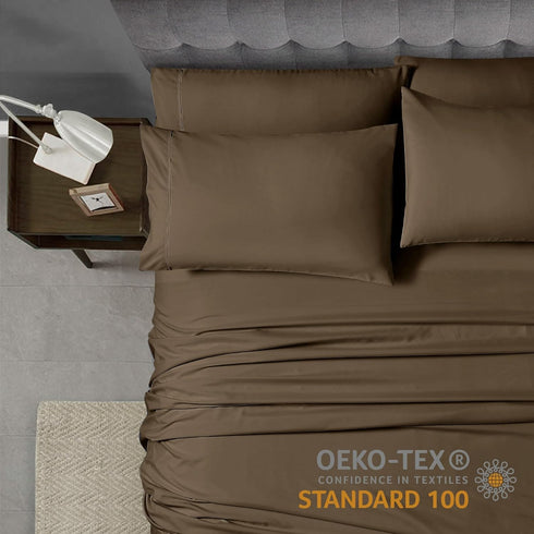 Home Collection Micro Caress Luxurious Sheet Set, 90GSM 4 -Piece Queen Size with 2 Additional Pillowcase, Brown Color...
