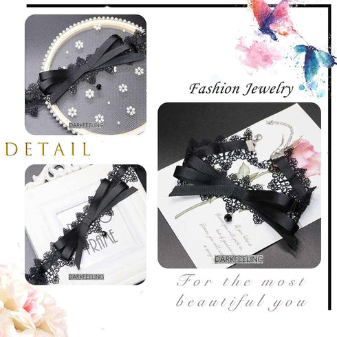 Gothic Lace Choker Necklace Black Crystal Bow Collar Necklace Sexy Velvet Bowknot Stretchy Choker Halloween Costume Necklace Jewelry Accessories f...