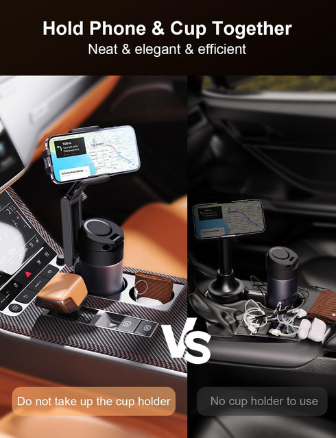 2-in-1 Cup Holder Phone Holder for Your Car Bottle Friendly Cup Cell Phone Holder Mount for Car Height Adjustable Sturdy Fit 4-7 inches Phones...