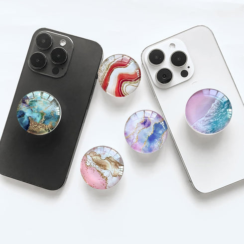 Clear Crystal Collapsible Expandiing Moblile Phone Grip Stand Holder for Smartphones and Tablets Cell Phone Accessory (Gold Pink Marble)...
