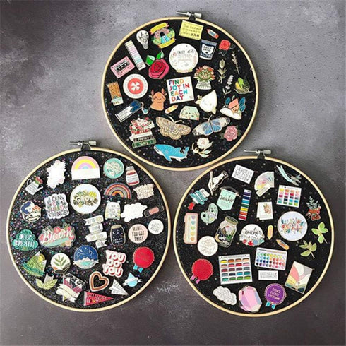 REOVE Wall Hanging Pin Collection Display Stand Enamel Pin Display Holder Display Board, Canvas Leather Embroidery Hoop for Display Pins Buttons W...