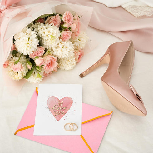 Whaline 50Pcs Business Envelopes Pink Envelopes V Flap with Gold Foil Border Gift Card Envelopes Self-Adhesive Seal Luxury Mailing Envelopes for O...