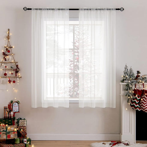 MIULEE 2 Panels Solid Color Sheer Window Curtains Elegant Window Voile Panels/Drapes/Treatment for Bedroom Living Room (54X63 Inches Ivory)...